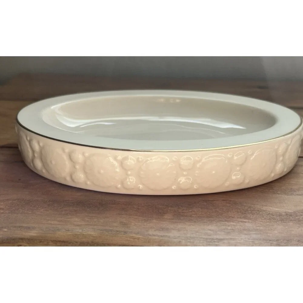 Royal Doulton Oval Soap Dish Trinket Jewelry Tray Ivory Cream Gold Trim Rosettes